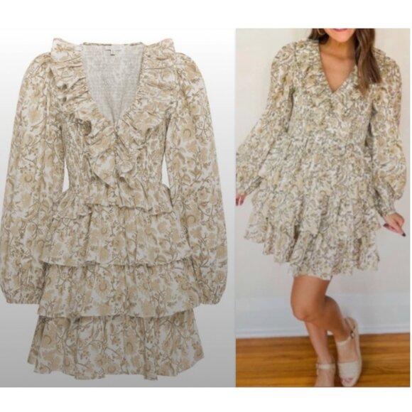 NWT Anna Cate Dress Mia Mini Ruffle Tiered in Neutral Floral - Picture 1 of 6